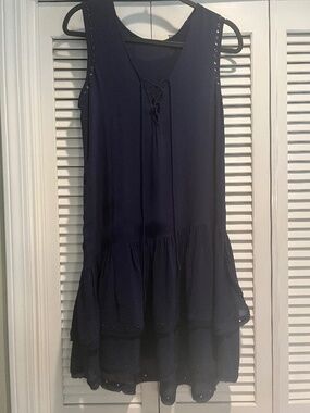 Zadig & Voltaire Rory Rivet Lace Up in Marine Blue w/ Ruffle Trim Size M/S